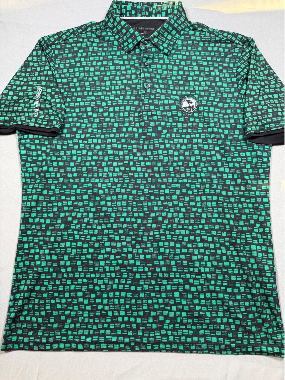 Galvin Green Men’s Large L Golf Polo Green Black Geometric 1919 Performance